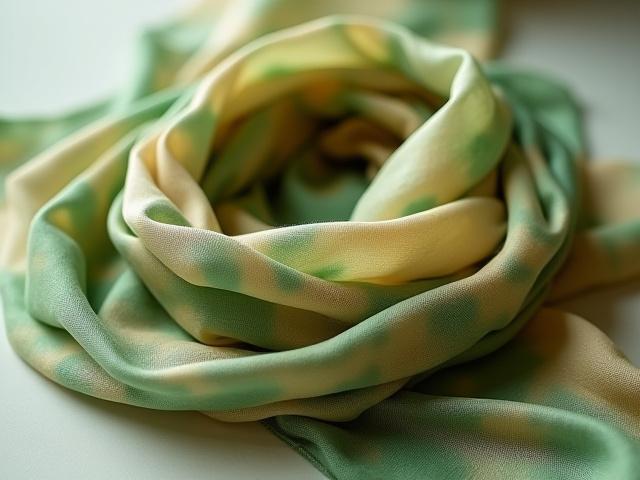 Vibrantly naturally dyed silk scarf gracefully folded