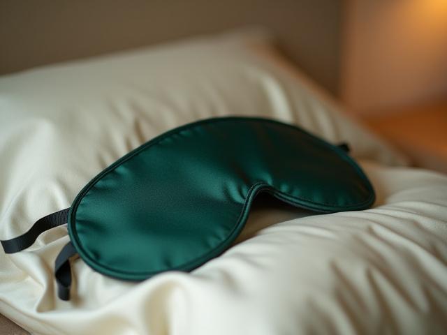 Luxurious silk sleep mask on a smooth silk pillow