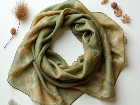 Elegant Mulberry Silk Scarf with Botanical Dye Pattern
