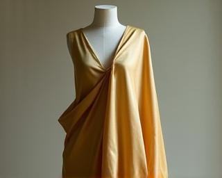 A beautifully draped unique silk garment, custom-designed and ethically produced